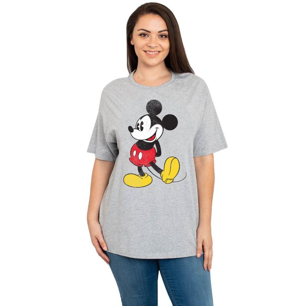 Women's Plus Size Mickey Mouse T-Shirt Graphic Tee Heather Gray Vintage Print